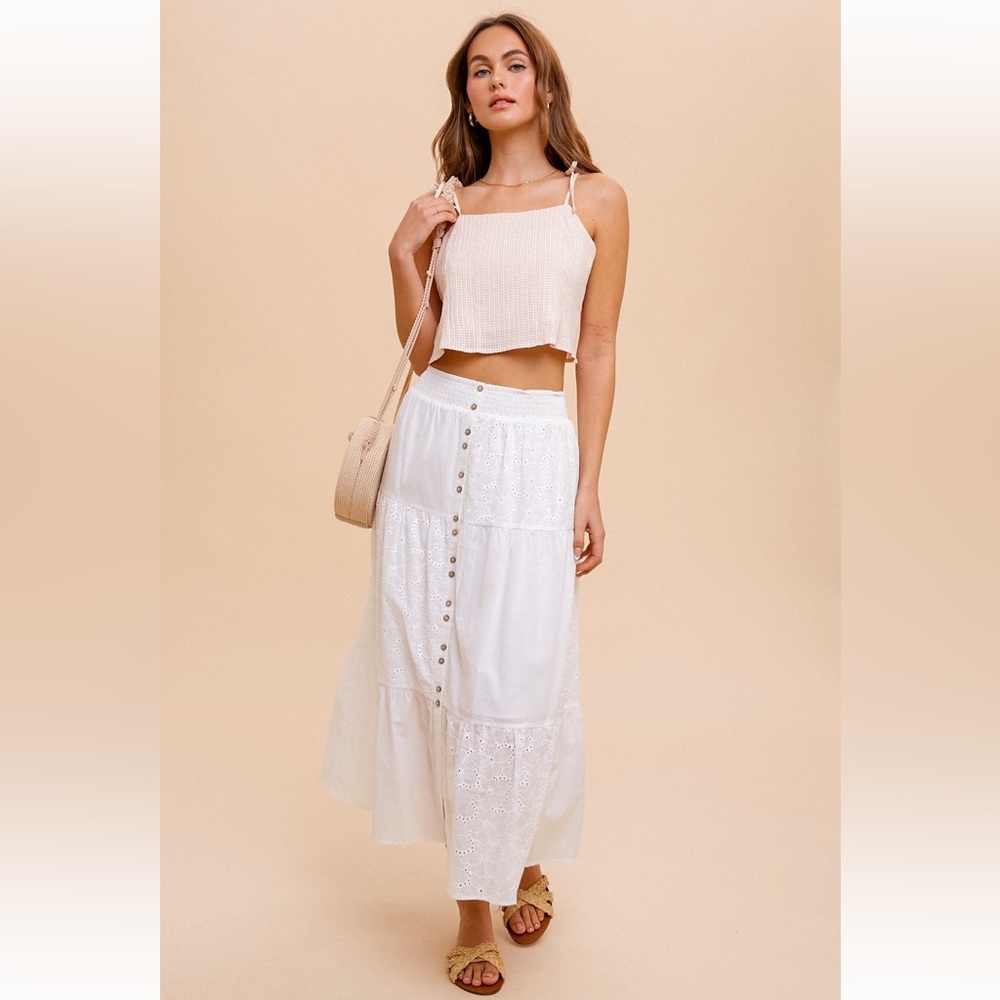NWT Eyelet Button Down White Maxi Skirt Summer